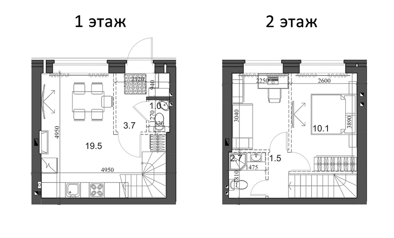 Планировка таунхаус 46.09 м² в ЖК «Коттеджный поселок Березки Элитный»