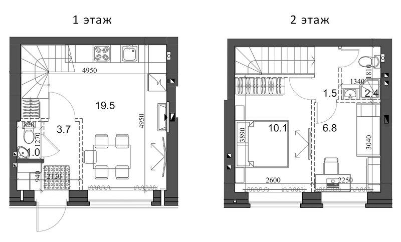 Планировка таунхаус 45.86 м² в ЖК «Коттеджный поселок Березки Элитный»