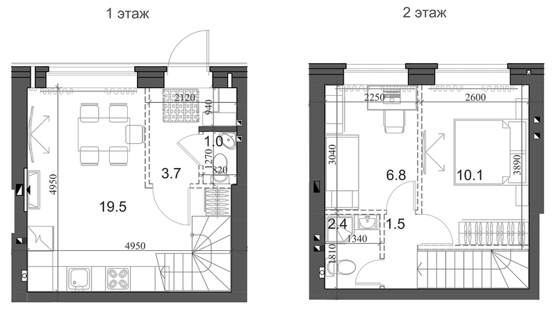 Планировка таунхаус 45.86 м² в ЖК «Коттеджный поселок Березки Элитный»