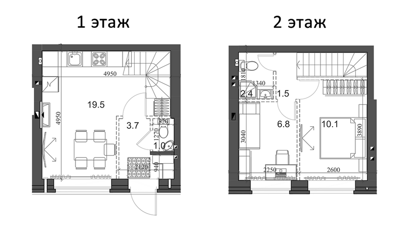 Планировка таунхаус 45.86 м² в ЖК «Коттеджный поселок Березки Элитный»
