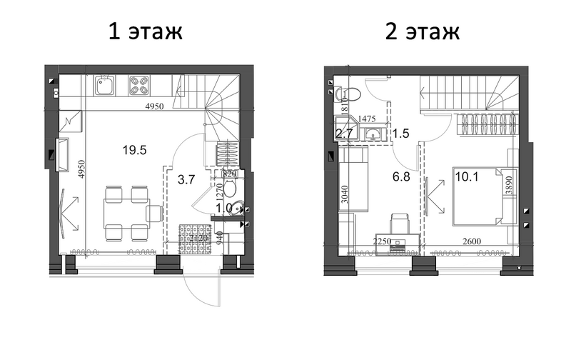 Планировка таунхаус 51.21 м² в ЖК «Коттеджный поселок Березки Элитный»