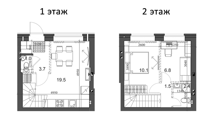 Планировка таунхаус 45.86 м² в ЖК «Коттеджный поселок Березки Элитный»