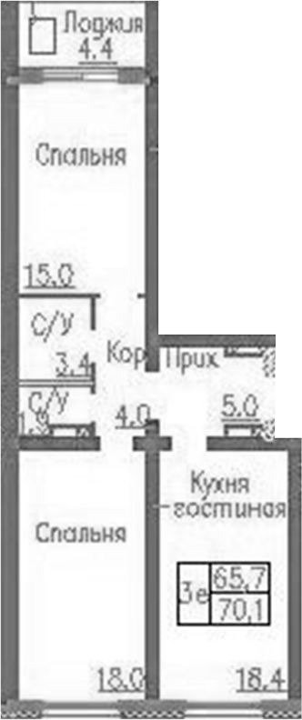 Планировка 3е-к.кв 65.70 м² в ЖК «Фламинго»