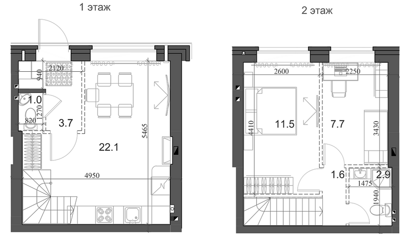 Планировка таунхаус 51.21 м² в ЖК «Коттеджный поселок Березки Элитный»
