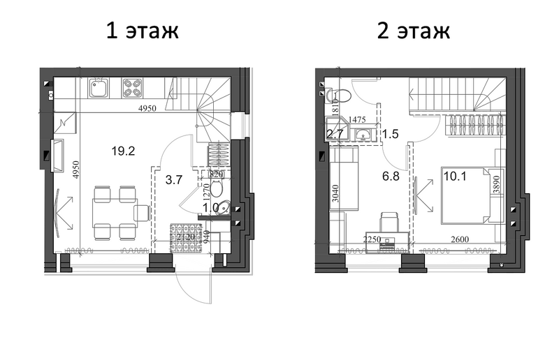 Планировка таунхаус 45.78 м² в ЖК «Коттеджный поселок Березки Элитный»