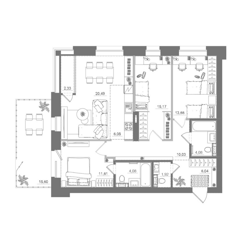 Планировка 4е-к.кв 93.26 м² в ЖК «Спектр»