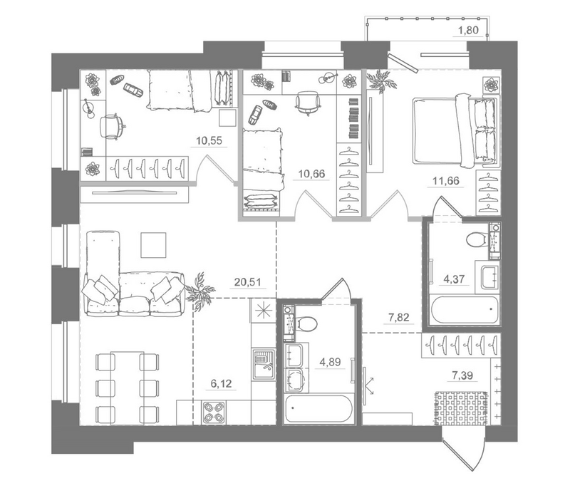 Планировка 4е-к.кв 83.97 м² в ЖК «Спектр»