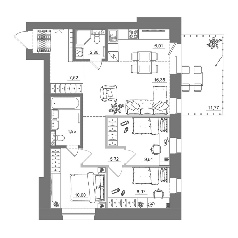 Планировка 4е-к.кв 72.45 м² в ЖК «Спектр»