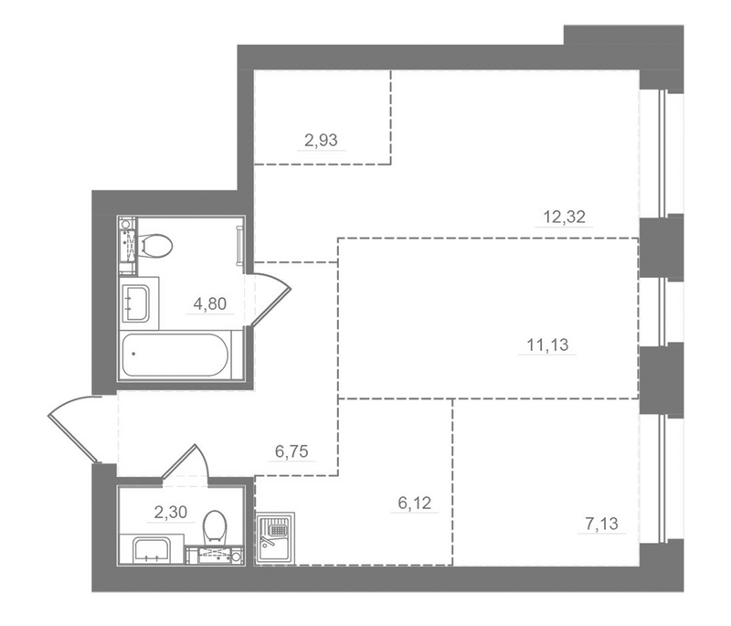 Планировка 3е-к.кв 54.96 м² в ЖК «Спектр»