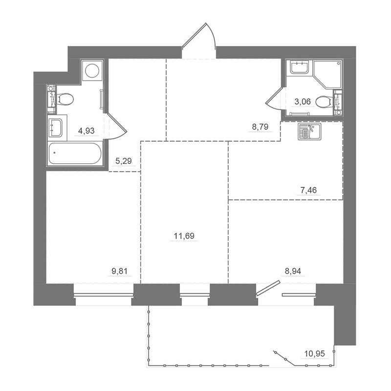 Планировка 3е-к.кв 63.00 м² в ЖК «Спектр»