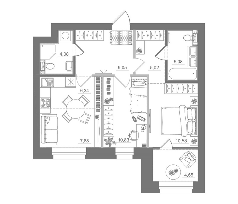 Планировка 3е-к.кв 58.81 м² в ЖК «Спектр»