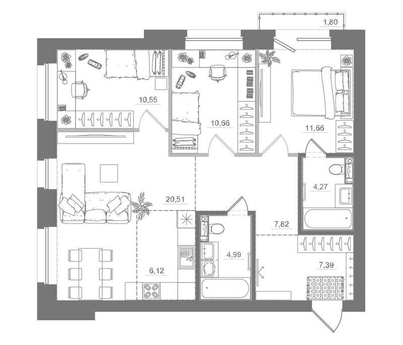 Планировка 4е-к.кв 83.97 м² в ЖК «Спектр»