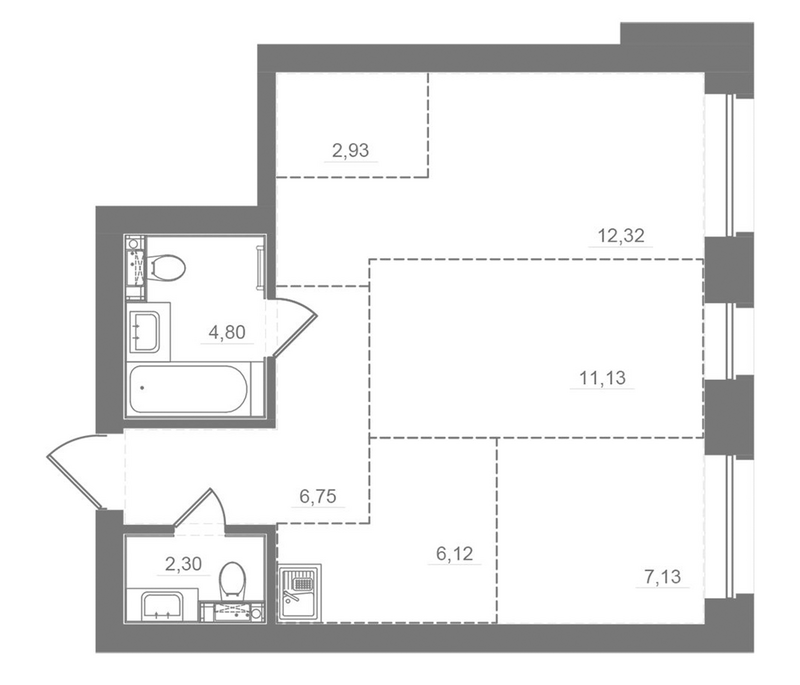 Планировка 3е-к.кв 54.96 м² в ЖК «Спектр»