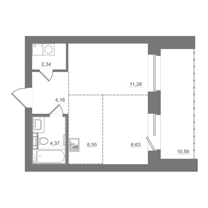 Планировка 2е-к.кв 37.31 м² в ЖК «Спектр»