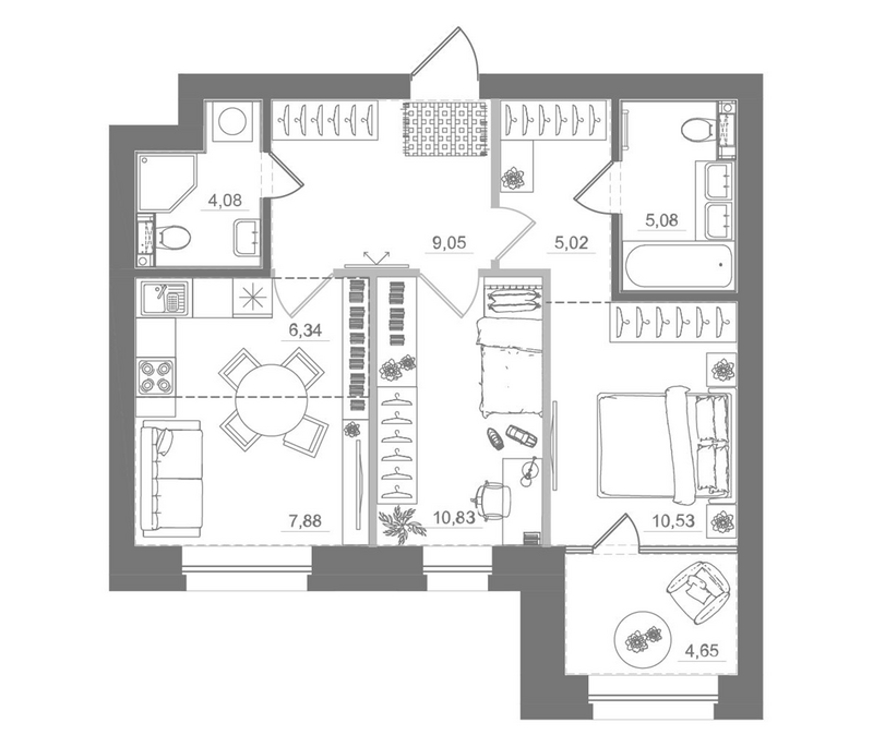 Планировка 3е-к.кв 58.81 м² в ЖК «Спектр»