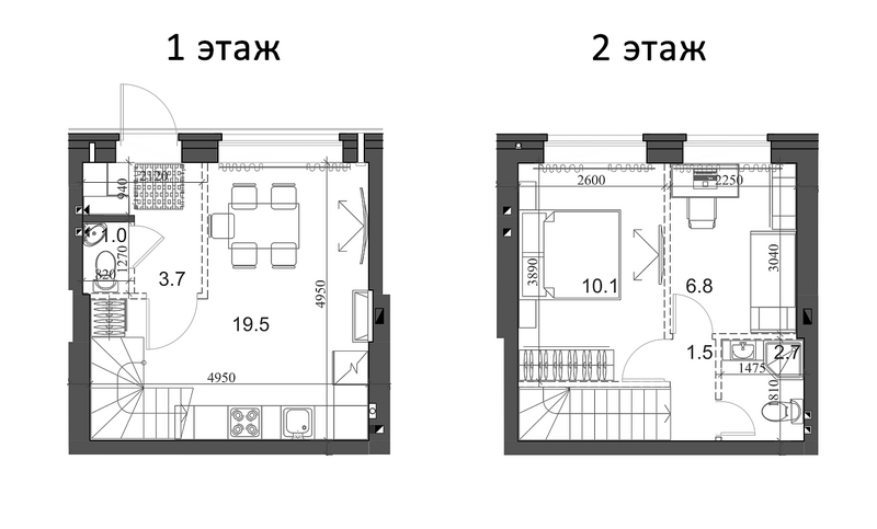 Планировка таунхаус 46.09 м² в ЖК «Коттеджный поселок Березки Элитный»