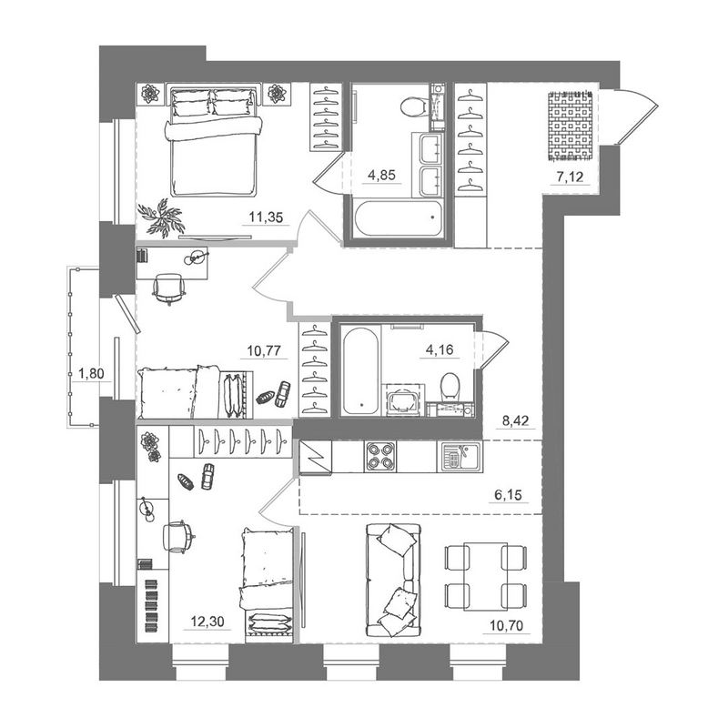 Планировка 4е-к.кв 75.82 м² в ЖК «Спектр»