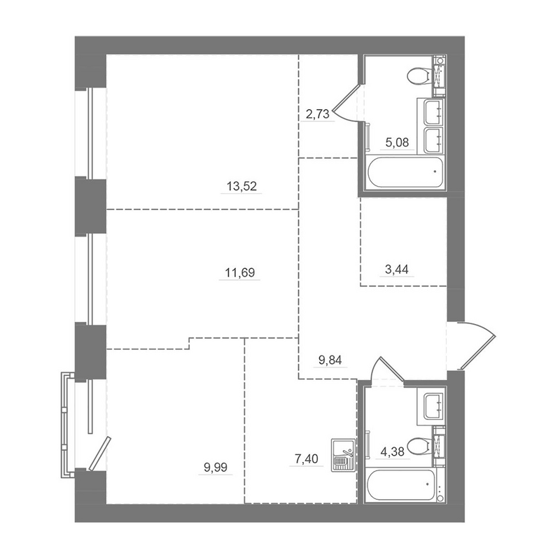 Планировка 3е-к.кв 71.17 м² в ЖК «Спектр»