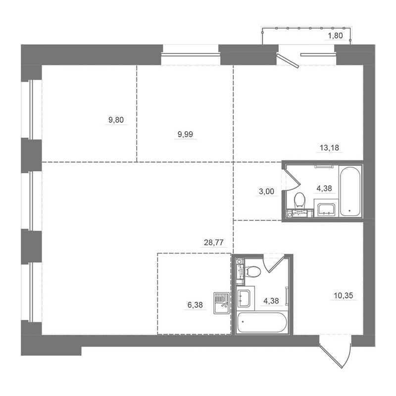 Планировка 4е-к.кв 89.19 м² в ЖК «Спектр»