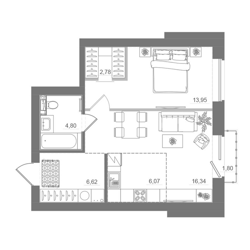 Планировка 2е-к.кв 50.37 м² в ЖК «Спектр»