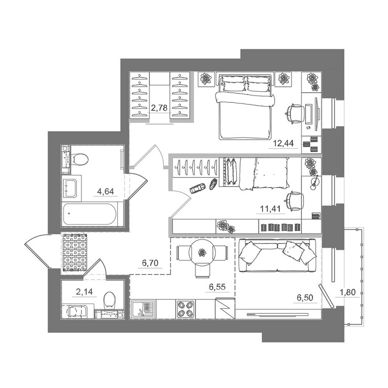Планировка 3е-к.кв 53.16 м² в ЖК «Спектр»