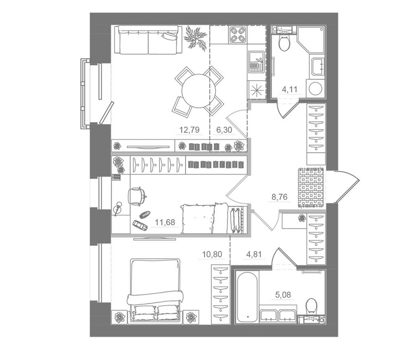 Планировка 3е-к.кв 64.33 м² в ЖК «Спектр»