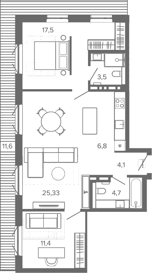 Планировка 3е-к.кв 73.69 м² в ЖК «Вышка. Барнаул»