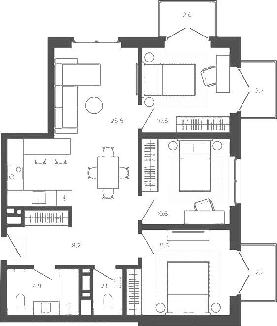 Планировка 4е-к.кв 73.02 м² в ЖК «Вышка. Барнаул»