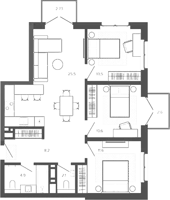 Планировка 4е-к.кв 72.96 м² в ЖК «Вышка. Барнаул»