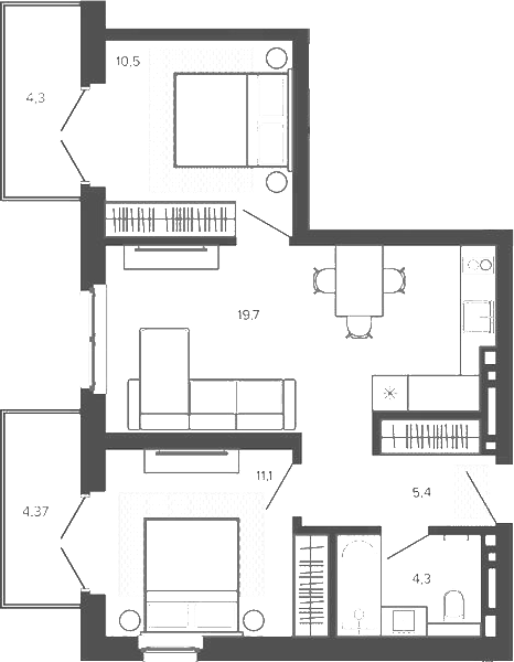 Планировка 3е-к.кв 50.51 м² в ЖК «Вышка. Барнаул»