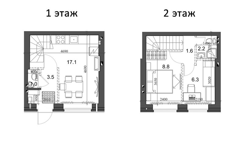 Планировка таунхаус 41.30 м² в ЖК «Коттеджный поселок Березки Элитный»