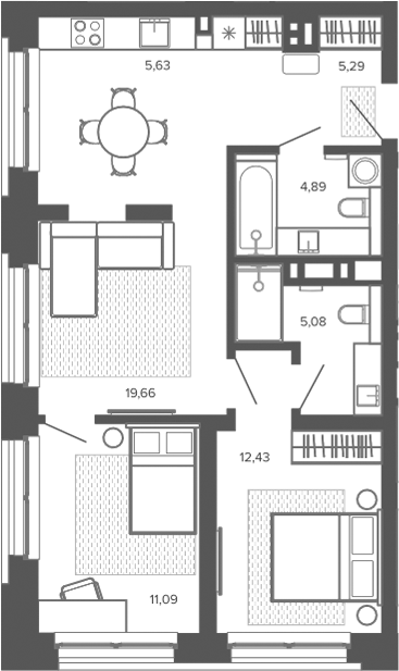 Планировка 3е-к.кв 64.07 м² в ЖК «Меланж. Барнаул»