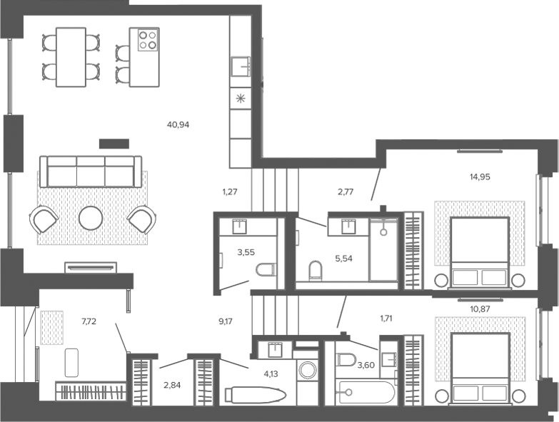 Планировка 3е-к.кв 109.07 м² в ЖК «Меланж. Барнаул»