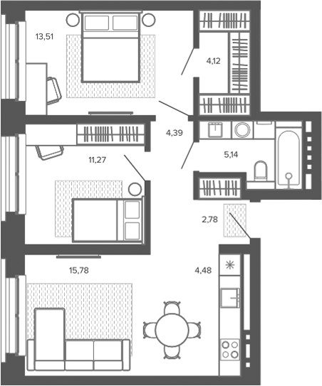 Планировка 3е-к.кв 61.47 м² в ЖК «Меланж. Барнаул»