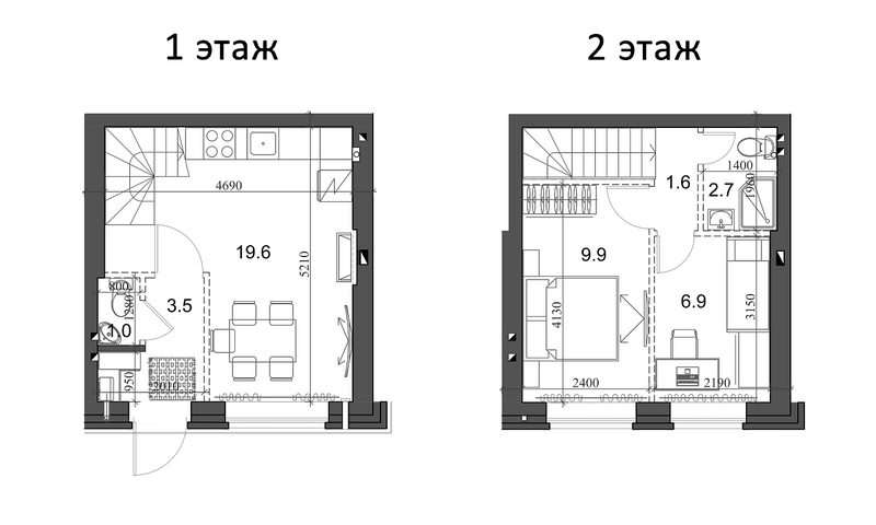 Планировка таунхаус 46.09 м² в ЖК «Коттеджный поселок Березки Элитный»