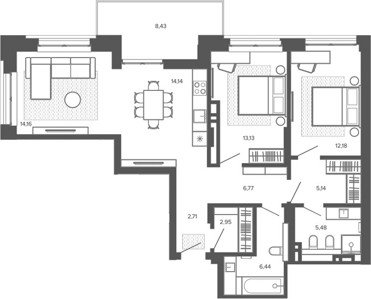 Планировка 3е-к.кв 83.10 м² в ЖК «Меланж. Барнаул»