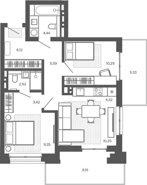 Планировка 3е-к.кв 56.70 м² в ЖК «Меланж. Барнаул»