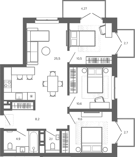 Планировка 4е-к.кв 72.84 м² в ЖК «Вышка. Барнаул»