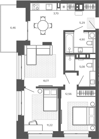 Планировка 3е-к.кв 62.52 м² в ЖК «Меланж. Барнаул»