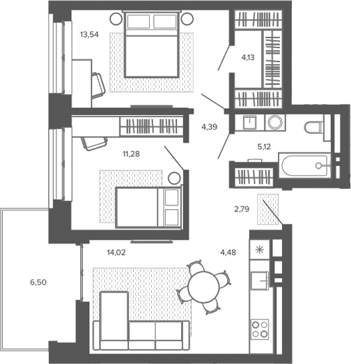 Планировка 3е-к.кв 59.75 м² в ЖК «Меланж. Барнаул»