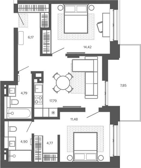 Планировка 3е-к.кв 64.31 м² в ЖК «Меланж. Барнаул»