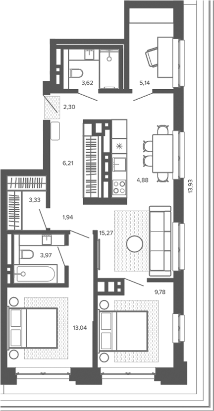 Планировка 4е-к.кв 69.48 м² в ЖК «Меланж. Барнаул»