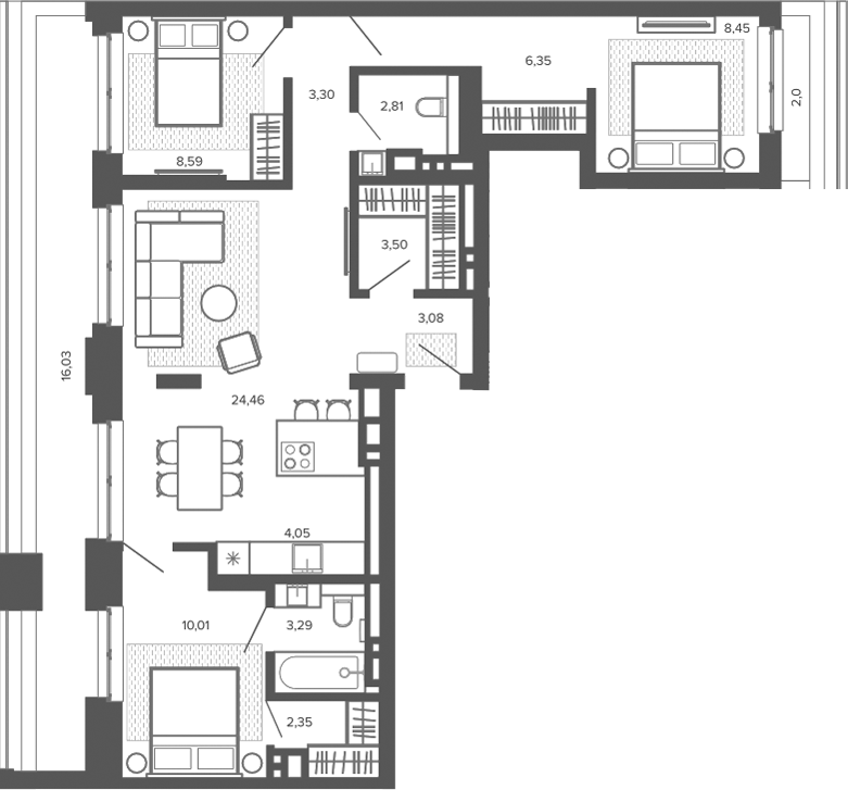 Планировка 4е-к.кв 80.23 м² в ЖК «Меланж. Барнаул»