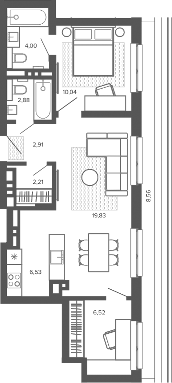 Планировка 3е-к.кв 54.94 м² в ЖК «Меланж. Барнаул»