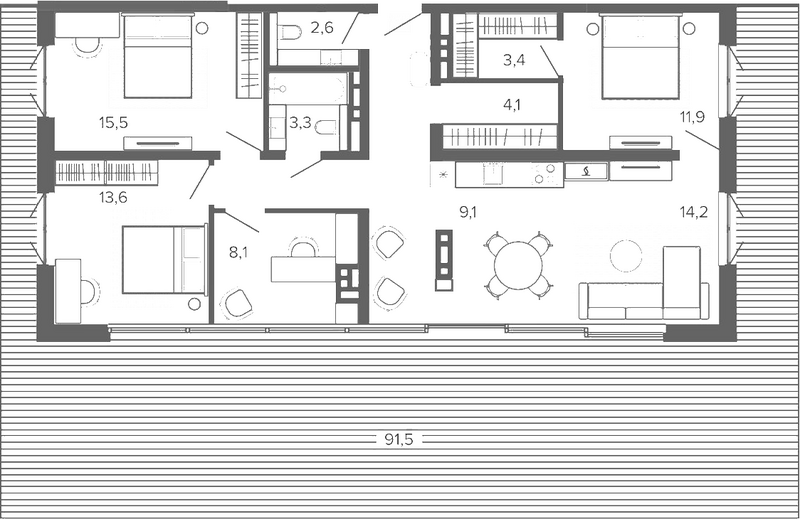 Планировка 5е-к.кв 105.68 м² в ЖК «Вышка. Барнаул»