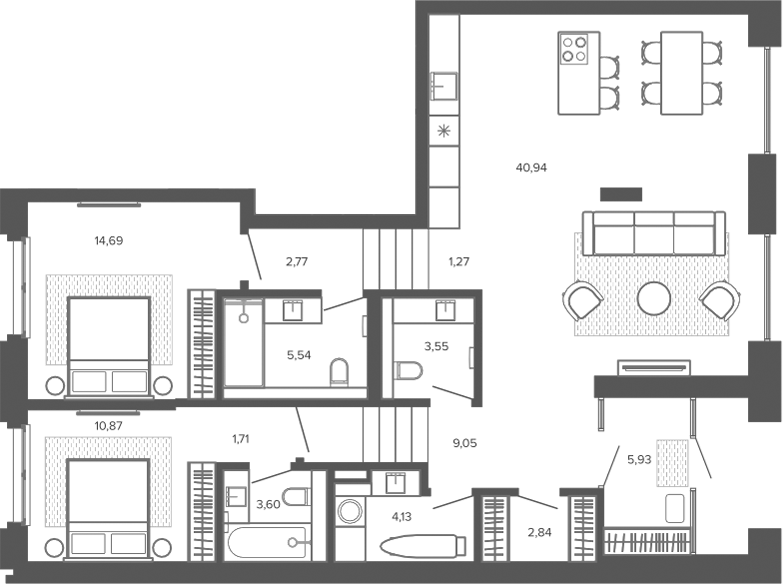 Планировка 3е-к.кв 109.17 м² в ЖК «Меланж. Барнаул»