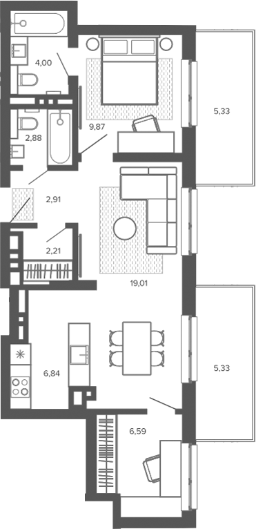 Планировка 3е-к.кв 54.31 м² в ЖК «Меланж. Барнаул»