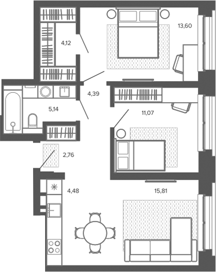 Планировка 3е-к.кв 61.36 м² в ЖК «Меланж. Барнаул»