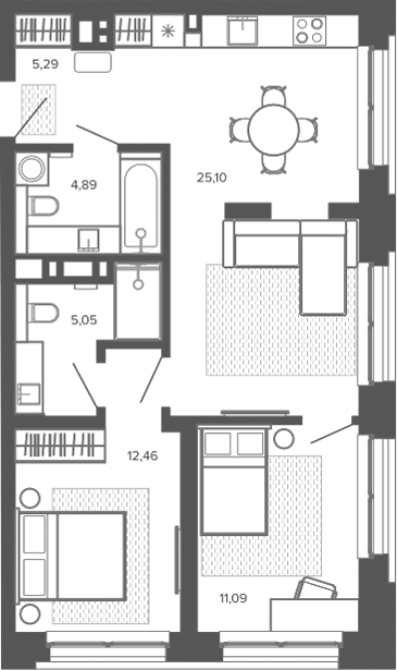 Планировка 3е-к.кв 63.88 м² в ЖК «Меланж. Барнаул»
