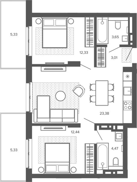 Планировка 3е-к.кв 59.28 м² в ЖК «Меланж. Барнаул»
